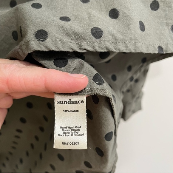 Sundance Lively Days Popover Tunic Top Olive Green Black Polka Dot Cotton Medium - Picture 9 of 9